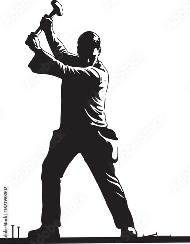 Man swinging hammer hitting nails vector