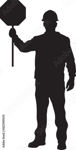 Worker holding stop sign with helmet vector