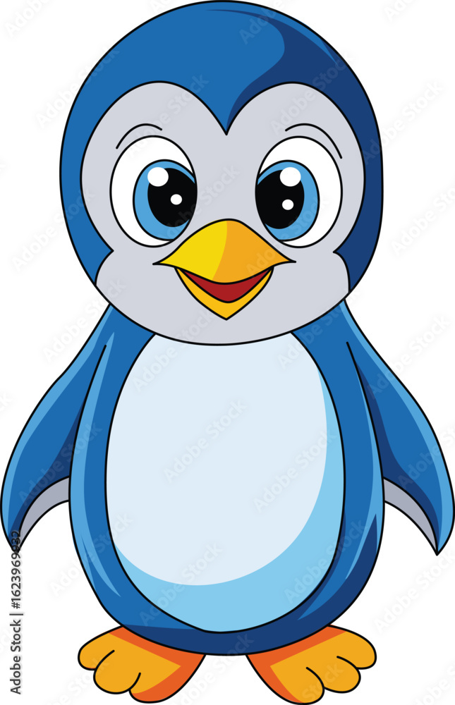 Obraz premium Cute Cartoon Penguin Character with Big Eyes – Winter Animal Vector