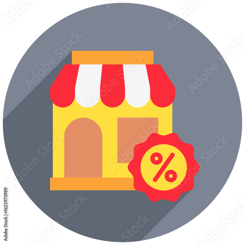 Outlet Store rounded flat color, mini illustration icon. use for modern concept, print, UI, UX kit, web and app development. Vector related to commerce, retail, marketing and shopping.