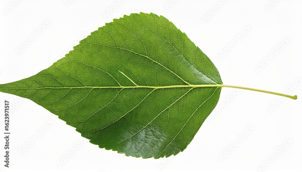 Fototapeta premium green poplar leaf with detailed veins isolated on white background