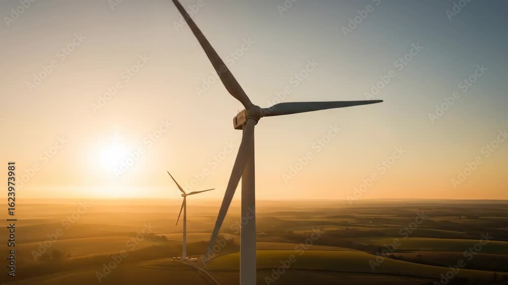 Golden Hour Wind Turbines Over Rolling Hills Golden Hour Wind Turbines Over Rolling Hills