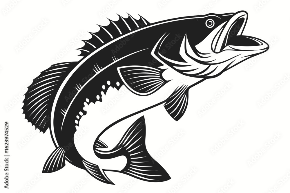 Fototapeta premium Bass fish man sihouette black vector
