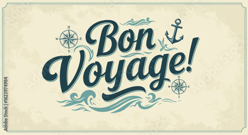 Vintage Nautical Vector Illustration with Maritime Elements and Handwritten Style Text in Classic Blue Tones
