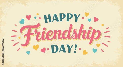 Vector Illustration Happy Friendship Day Typography with Hearts and Colorful Design in Modern Style