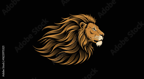 Vector Illustration of Regal Lion Head in Modern Style with Gold and Black Colors for Luxury Branding and Logo Design