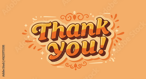 Vector Illustration Thank You Card Design with Decorative Elements in Retro Style and Warm Colors
