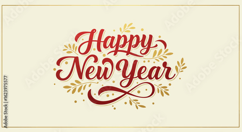 Elegant Vector Illustration for New Year Greeting Card with Script Typography and Decorative Elements in Warm Colors