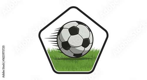 Vector Illustration of Soccer Ball with Grass in Modern Style for Sports Branding and Web Design in Green and Black Colors
