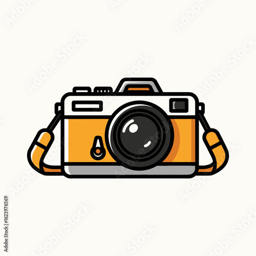 Vector Illustration of Camera Icon in Modern Minimalist Style with Orange and Black Colors for Photography Branding