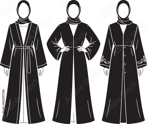 Islamic women fashion black and white illustrations islamic fashion abaya
