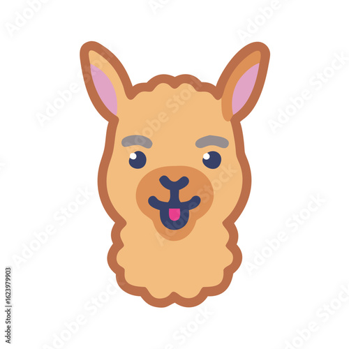Cute Llama Face Cartoon Illustration on Black Background for Children's Content
