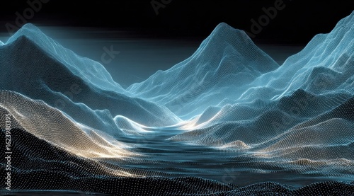 Wallpaper Mural Glowing wireframe mountains and valley at night Torontodigital.ca