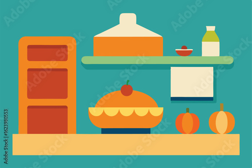 american country kitchen with pumpkin pie   (1).eps