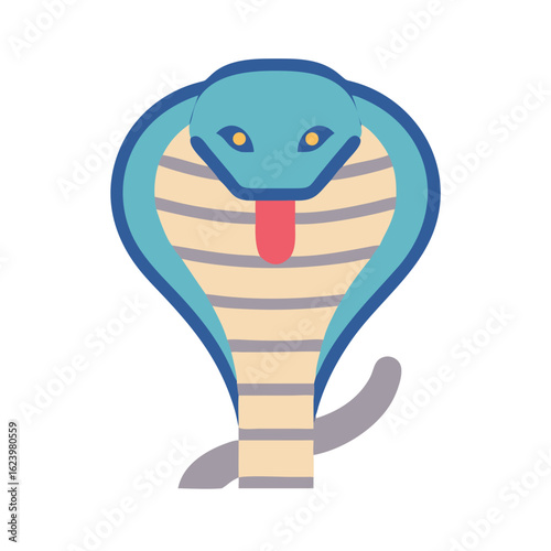 Stylized Cobra Illustration with Tongue Out on Black Background