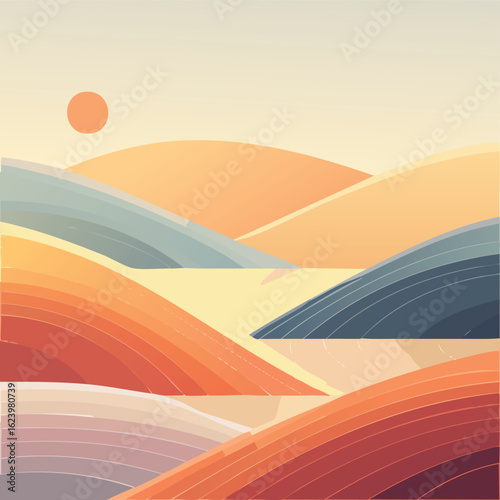 Minimalist Vector Illustration of Overlapping Geometric Shapes in Muted Earthy Tones – Abstract Modern Design with Clean Lines and Balanced Composition