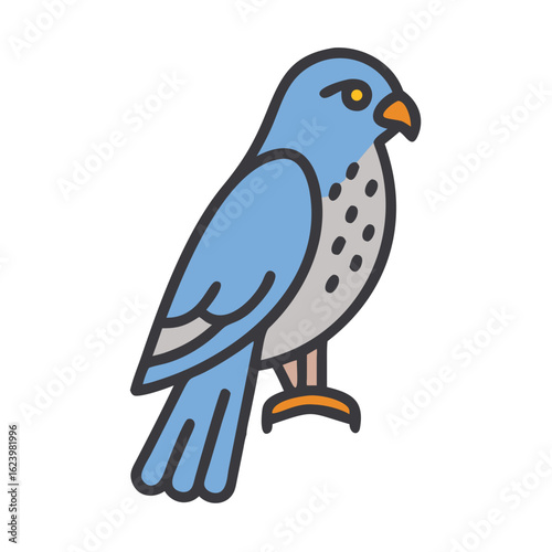 Stylized Blue Bird Illustration with Black Outline on a Black Background