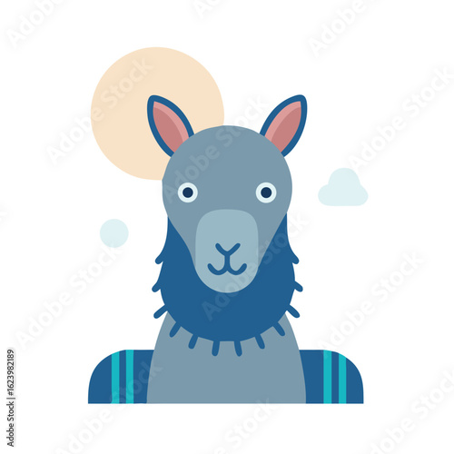 Cute Cartoon Llama with Moon and Cloud on Black Background Illustration