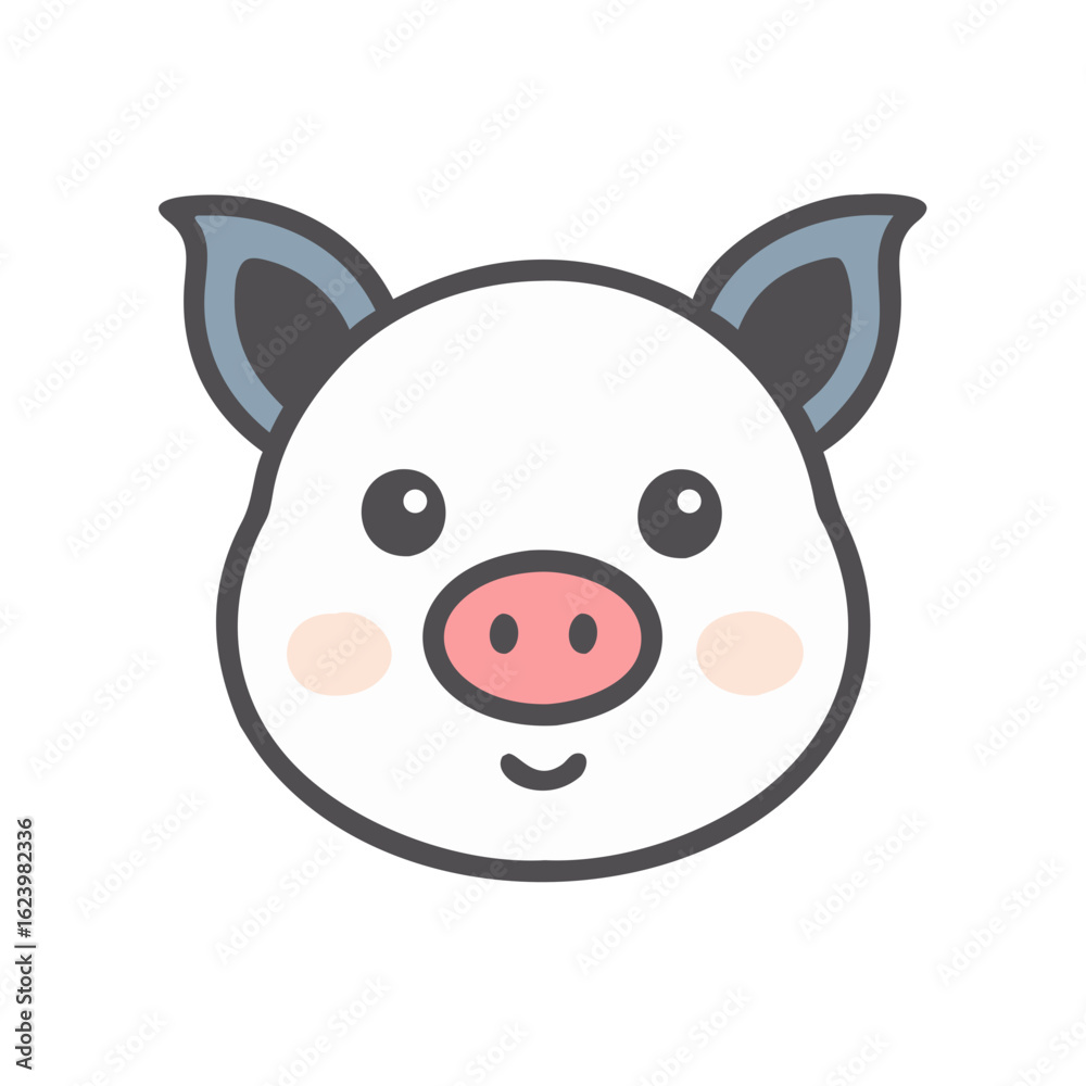 Cute Cartoon Pig Face Icon Isolated on Black Background, Vector Illustration Cute Cartoon Pig Face Icon Isolated on Black Background, Vector Illustration