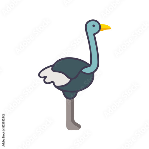 Cartoon Ostrich Vector Illustration on Black Background, Bird Illustration