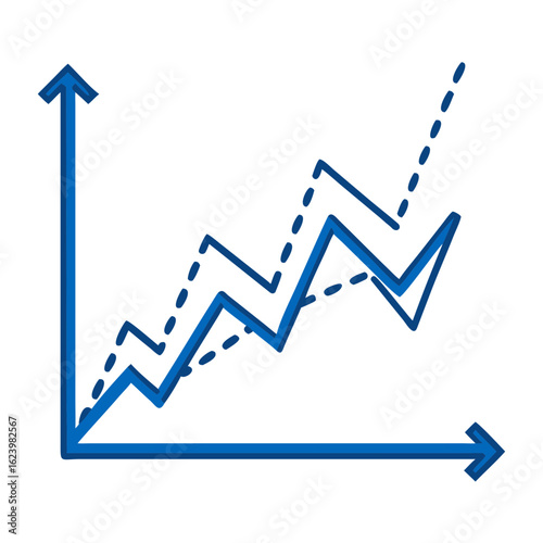 A simplified visual representation of a growth trend, showcasing a fluctuating line chart with a steady upward trajectory.