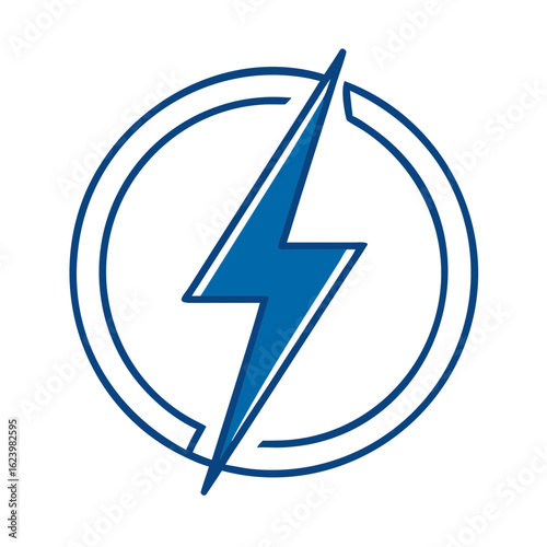 A graphic representation of a striking lightning bolt encapsulated within a sleek circular frame, radiating energy, dynamism, and electrical power.