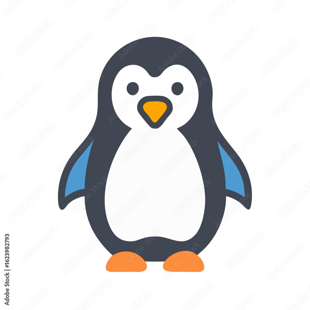 Naklejka premium Cute Cartoon Penguin Illustration on Black Background for Children and Design