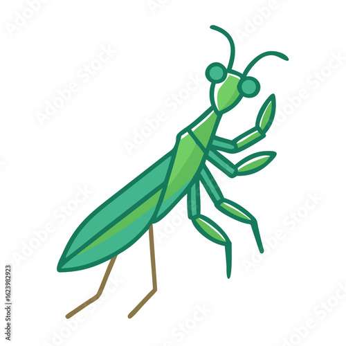 Cartoon Praying Mantis Illustration Isolated on Black Background, Vector Design