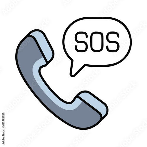 An illustrated vintage telephone symbol, complete with the SOS message. The image is a bold and minimalist digital art piece.