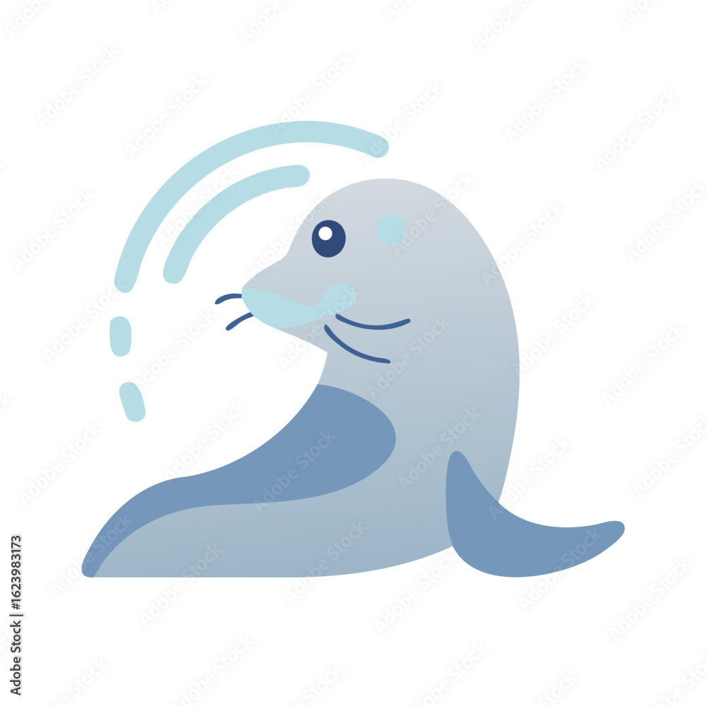 Naklejka premium Cute Cartoon Seal with Water, Vector Illustration on Black Background