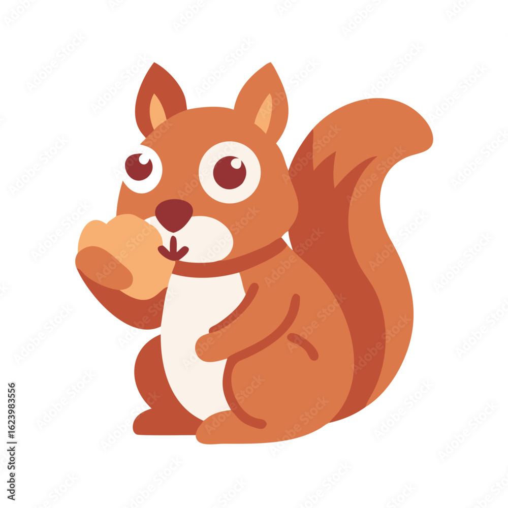 Fototapeta premium Cute Cartoon Squirrel Eating Nut on Black Background Illustration Vector