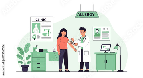 Allergy Testing Process In a Clinic With Doctor And Woman Patient