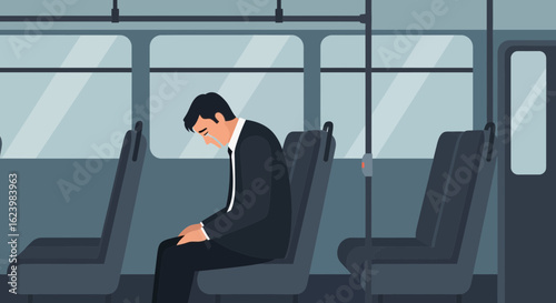 Depressed Businessman Riding Public Transport After Difficult Day At Work