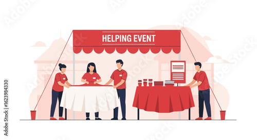 Diverse Volunteers Preparing For A Charitable Event At An Outdoor Market