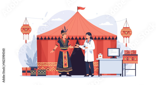 Doctor Consulting Patient At Traditional Village For Checkup And Examination