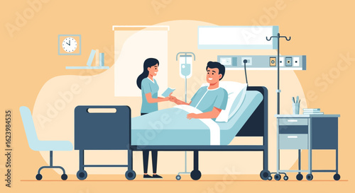 Cheerful Patient Receives Care From Attentive Nurse In Relaxing Hospital Room