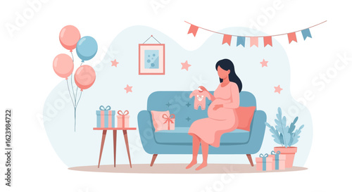 Elegant Pregnant Woman Relaxing on a Sofa Planning for the Upcoming Baby