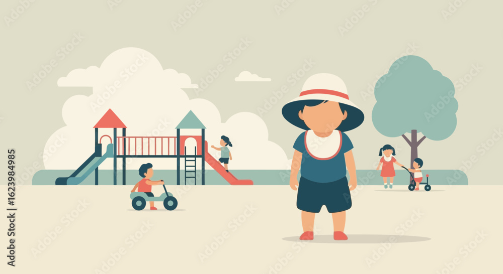 Fototapeta premium Children Playing Outdoors At The Playground Illustration Vector Image