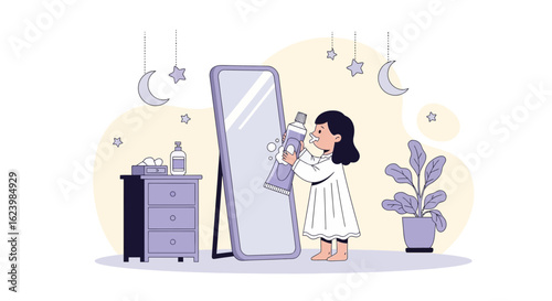 Enchanting Evening Routine Girl Brushing Teeth Before Sleep In Her Bedroom