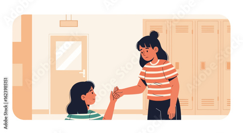 Comforting Gesture Between Teenage Friends in School Environment Illustration