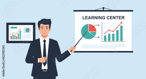 Corporate Trainer Giving Business Presentation About Financial Data Analysis