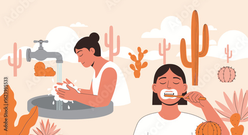 Everyday Wellness In Arid Climate Female Hygiene Concept With Desert Background