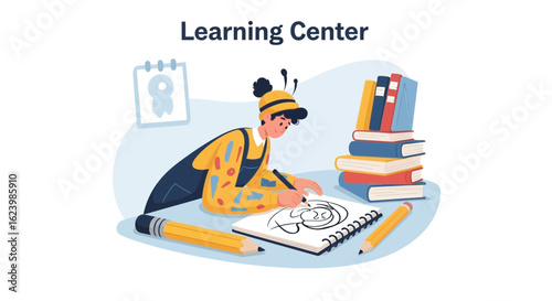 Creative Student Concentrating On Drawing Art Education And Learning Center