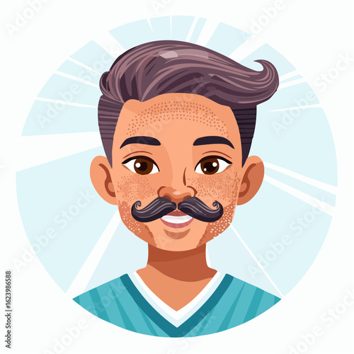 stippling portrait of a hispanic man with handlebar mustache, micro-dot facial shading, mature expression, vector svg