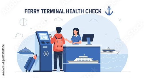 Ferry Transportation Passengers Undergoing Routine Health And Safety Screening
