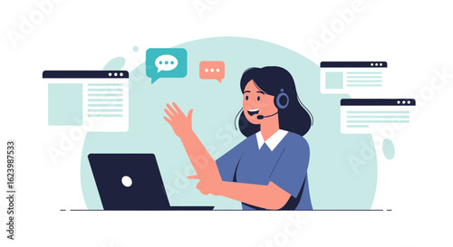 Friendly Female Agent Providing Online Customer Support Assistance