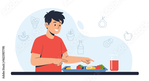 Happy Young Man Enjoying Healthy Food Choices And Fresh Juice Nutrition