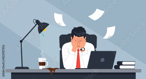 Frustrated Professional Overwhelmed By Workload in Office Environment Illustration