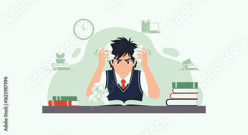 Frustrated Student Struggles With Schoolwork Deadline Pressure Or Exam Anxiety