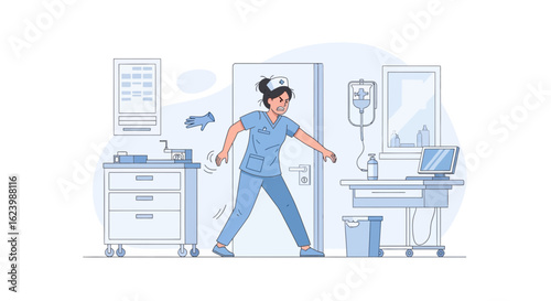 Furious Nurse Walks Out Of The Hospital Room Depicting Stress And Overwork